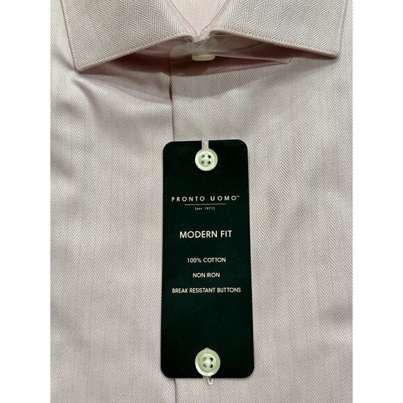 Pronto Uomo Light Pink Non Iron Dress Shirt Size 18 34/35 NWT - Picture 4 of 7